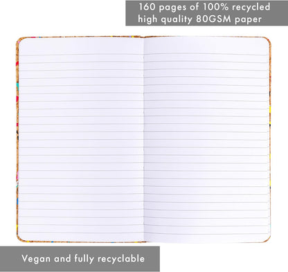 Pukka Pad, Pukka Planet A5 Cork Softcover Lined Notebook – Casebound Journal with 160 Pages, 80 Sheets of FSC Recycled, 8mm Lined, 80GSM Paper for Home, School, and Office Organisation – 21.5 x 13.4cm