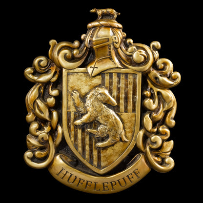 The Noble Collection Harry Potter Hufflepuff Crest Wall Art - 11in (28cm) Elegant Gold Resin Wall Plaque - Officially Licensed Film Set Movie Props Gifts