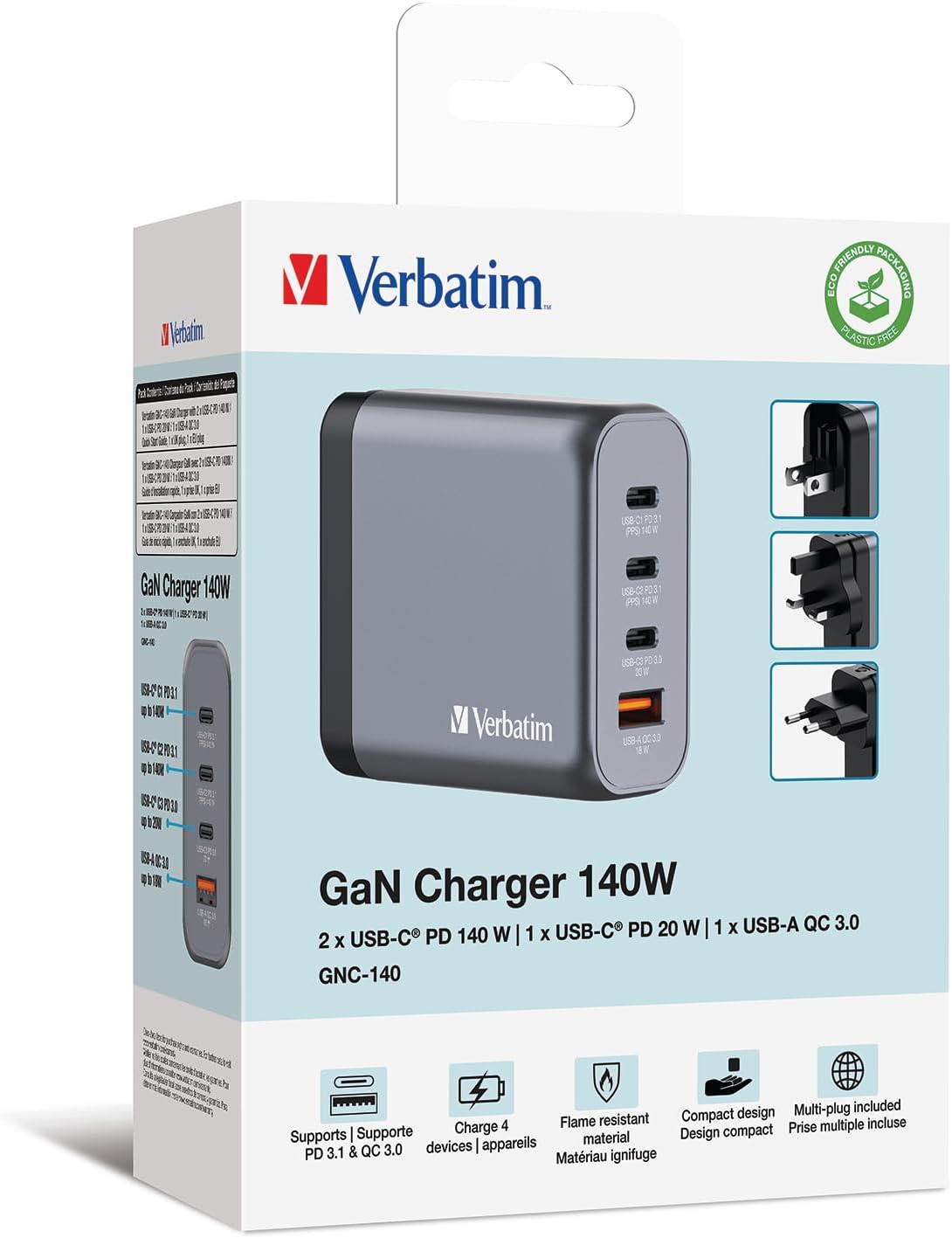GNC-140 GAN Charger 140W with 2 x USB-C® PD 140W / 1 x USB-C® PD 20W / 1 x USB-A QC 3.0 (EU/UK/US