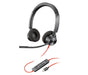 Poly Blackwire 3320 Auriculares Estéreo USB-C Negros + Adaptador de USB-C a USB-A