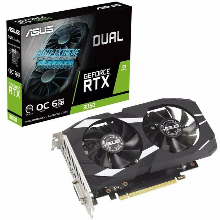 ASUS Dual NVIDIA GeForce RTX 3050 6GB OC Edition Gaming Graphics Card - PCIe 4.0, 6GB GDDR6 Memory, HDMI 2.1, DisplayPort 1.4a, 2-Slot Design, Axial-tech Fan Design, 0dB Technology, Steel Bracket