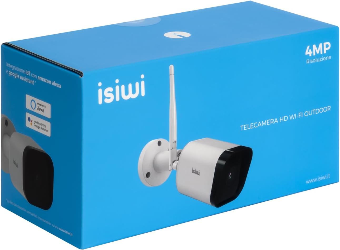 Isiwi Telecamera IP Cam 4MP 1080P IP66 Full HD WiFi Wireless Interno/Esterno, Rilevamento Movimento, PIR luce deterrenza Sirena Audio Bidirezionale, Visione Notturna per NVR Kit Connect S2 S4 Air