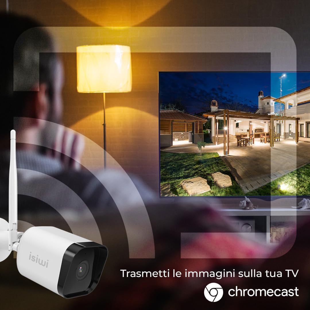 Isiwi Telecamera IP Cam 4MP 1080P IP66 Full HD WiFi Wireless Interno/Esterno, Rilevamento Movimento, PIR luce deterrenza Sirena Audio Bidirezionale, Visione Notturna per NVR Kit Connect S2 S4 Air