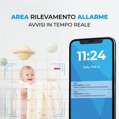 Isiwi Tini Telecamera IP wiFi interno sorveglianza. Rilevazione di movimenti e suoni, Audio bidirezionale,Visione Notturna, Compatibile con Alexa/Google, App per smartphone, 4MP (ISW-BFIT4M