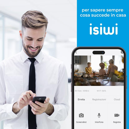Isiwi Round Telecamera WiFi IP 4MP interno PT motorizzata panoramica 355° sorveglianza domestica baby monitor Visione Notturna, rilevamento movimenti e suoni, audio bidirezionale SD/Cloud Alexa/Google