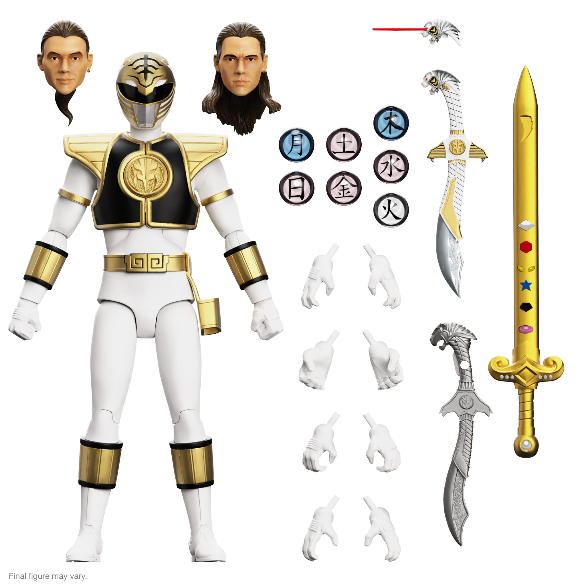 Super7 ULTIMATES! Mighty Morphin Power Rangers White Ranger - 7" Power Rangers Action Figure with Accessories Classic TV Show Collectibles and Retro Toys