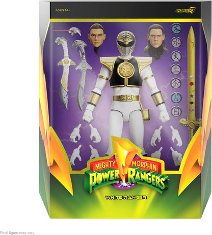 Super7 ULTIMATES! Mighty Morphin Power Rangers White Ranger - 7" Power Rangers Action Figure with Accessories Classic TV Show Collectibles and Retro Toys