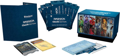 Magic: The Gathering Ravnica: Cluedo Edition - 3-4 Player Murder Mystery Card Game (Includes 8 Ready-to-Play Boosters, 21 Evidence Cards, 1 Foil Shock Land, and Detective Game Accessories