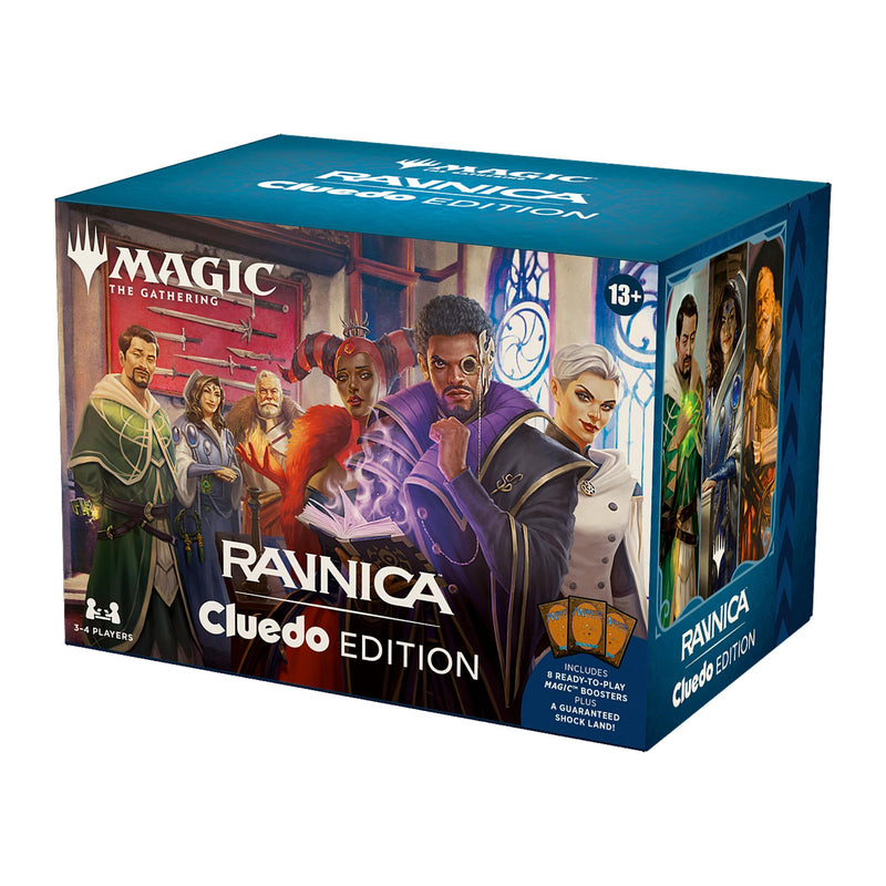 Magic: The Gathering Ravnica: Cluedo Edition - 3-4 Player Murder Mystery Card Game (Includes 8 Ready-to-Play Boosters, 21 Evidence Cards, 1 Foil Shock Land, and Detective Game Accessories