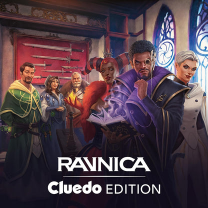 Magic: The Gathering Ravnica: Cluedo Edition - 3-4 Player Murder Mystery Card Game (Includes 8 Ready-to-Play Boosters, 21 Evidence Cards, 1 Foil Shock Land, and Detective Game Accessories