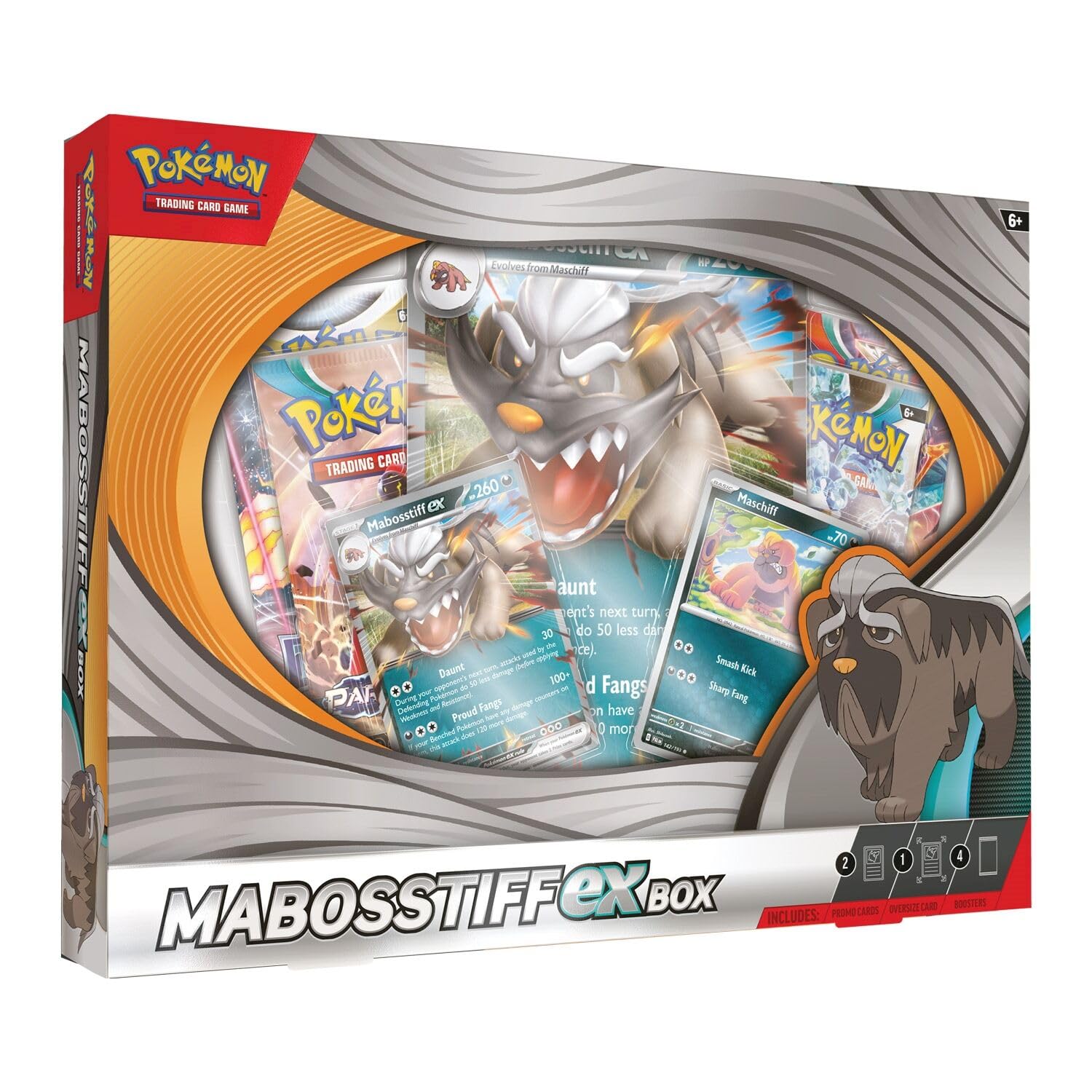 Pokémon TCG: Mabosstiff ex Box (2 Foil Promo Cards, 1 Foil Oversize Card & 4 Booster Packs