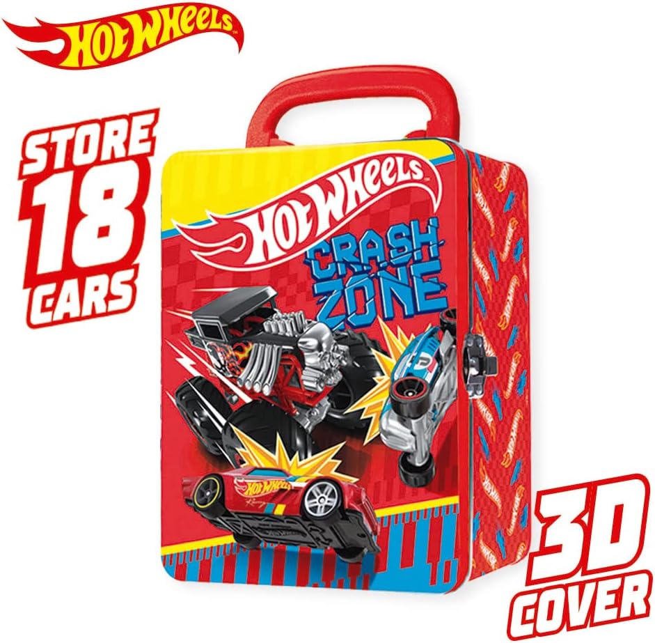Hot Wheels 1:64 Scale cars Metal Car Carry Case I 18 Toy Car Storage & Organiser I Gift for Collectors & Kids Ages 3 Years Old & Up I 3D lid design I (Cars not included) Hwcc2-23s