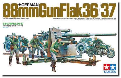 Tamiya 300035017-1:35 WWII Dt. Flak 8.8 mit Motorrad (9