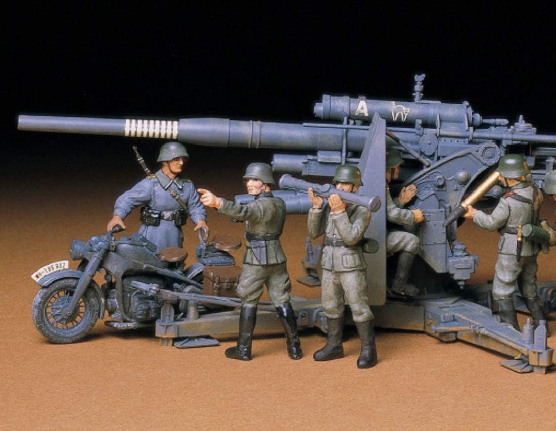Tamiya 300035017-1:35 WWII Dt. Flak 8.8 mit Motorrad (9