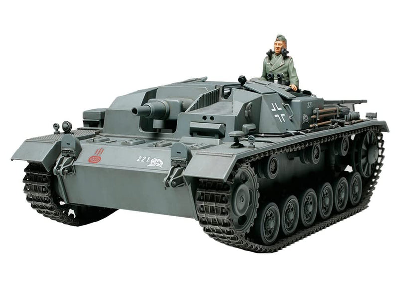 Tamiya 300035281 German Sturmgeschutz III AUSF. B 300035281-1:35 WWII Deutsche (1),originalgetreue Nachbildung, Plastik Bausatz, Basteln, Modellbausatz, Zusammenbauen, unlackiert, Mehrfarbig, Medium