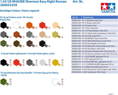TAMIYA Militar 1:35 US M4A3E8 Sherman Easy Eight Korean, Multicolor, Medium (TAM35359