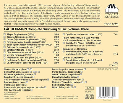 Pál Hermann: Complete Surviving Music: Chamber, Instrumental and Vocal Music - Volume 3