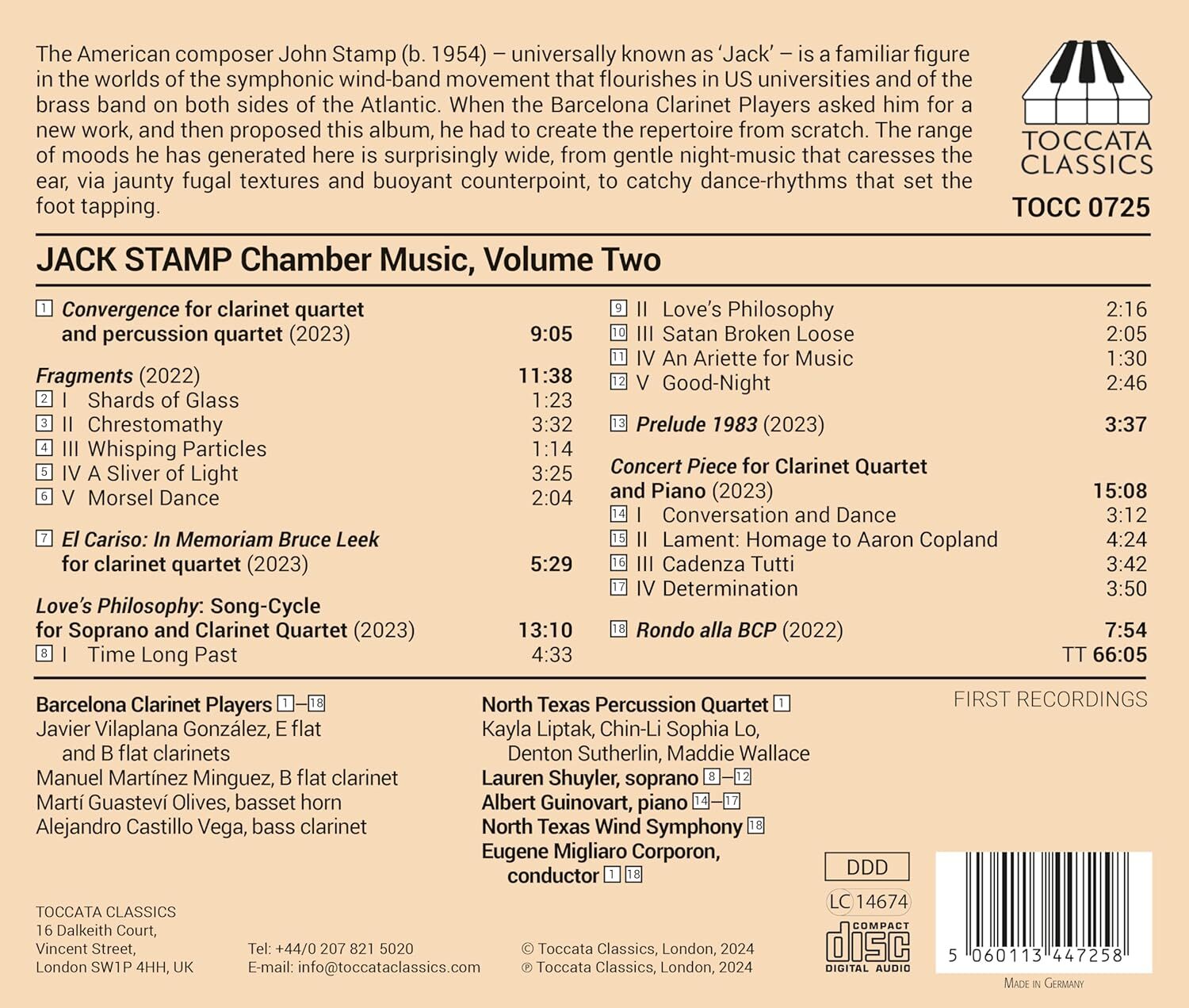 Jack Stamp: Chamber Music: Music for Clarniet Quartet - Volume 2