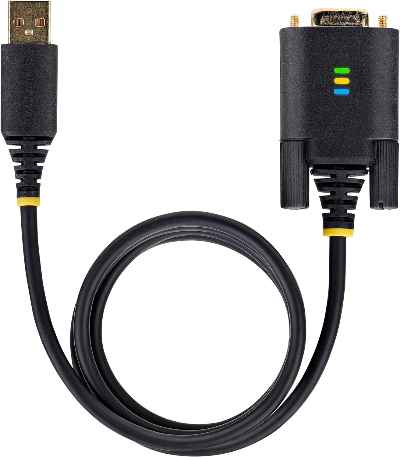 StarTech.com 10ft/3m USB to Serial Adapter Cable, COM Retention, FTDI IC, USB-A to DB9 RS232, Interchangeable DB9 Screws/Nuts