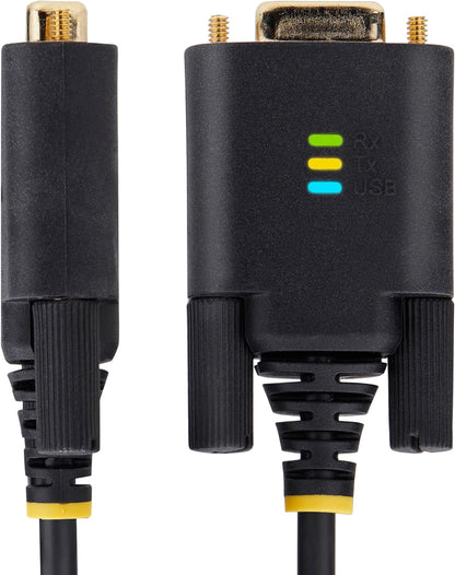 StarTech.com 10ft/3m USB to Serial Adapter Cable, COM Retention, FTDI IC, USB-A to DB9 RS232, Interchangeable DB9 Screws/Nuts