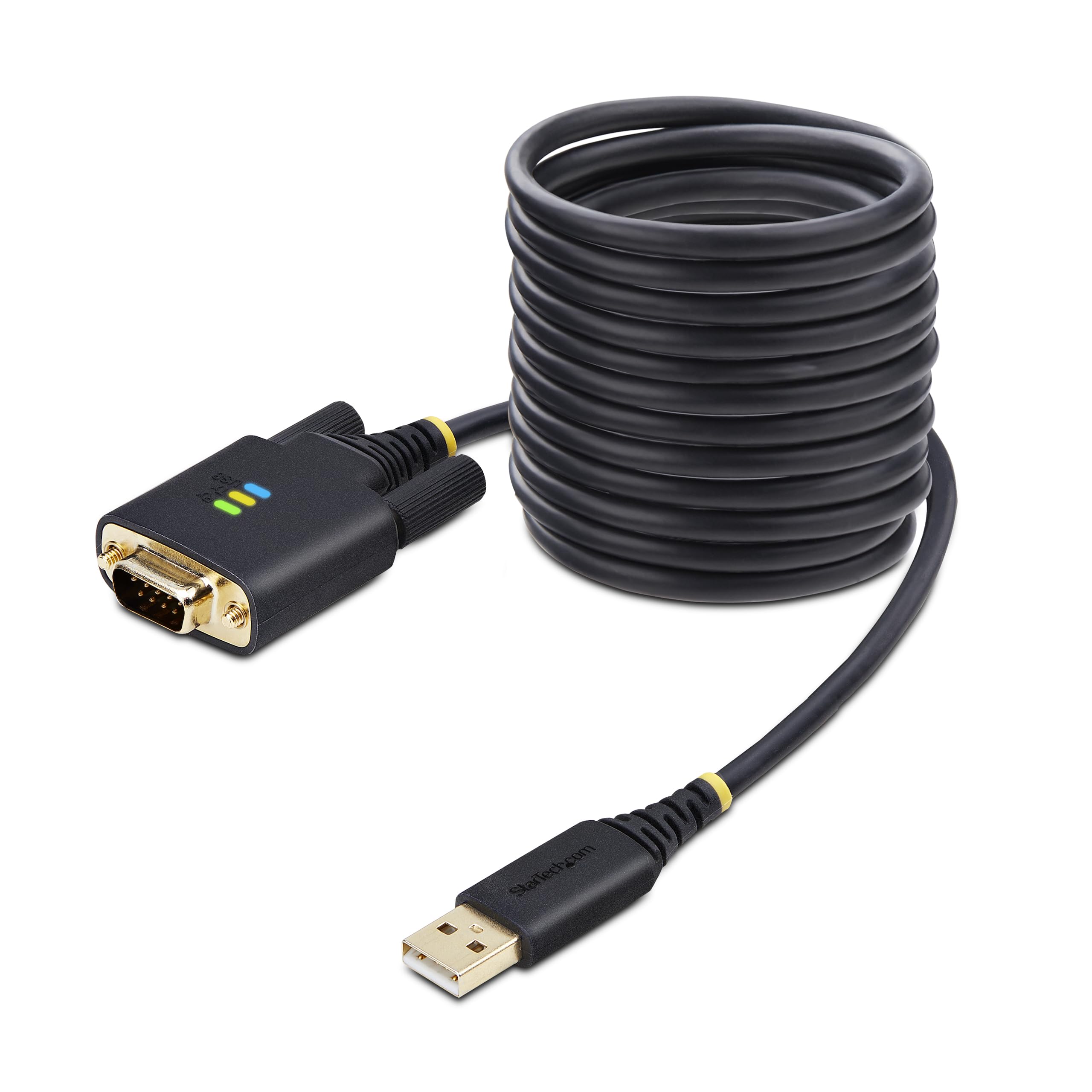 StarTech.com 10ft/3m USB to Serial Adapter Cable, COM Retention, FTDI IC, USB-A to DB9 RS232, Interchangeable DB9 Screws/Nuts