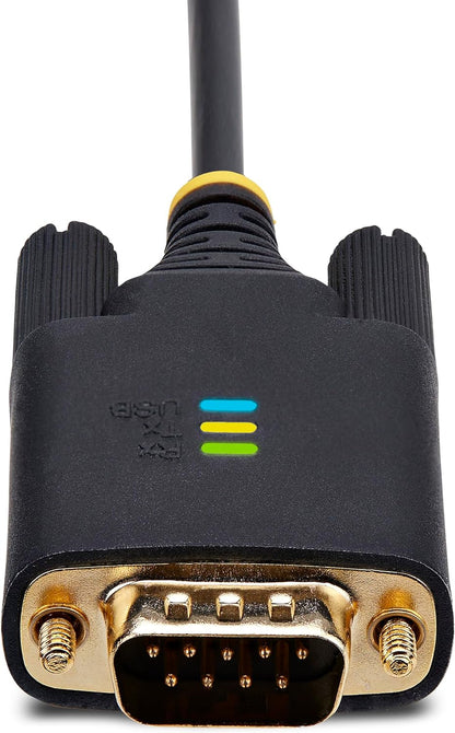 StarTech.com 10ft/3m USB to Serial Adapter Cable, COM Retention, FTDI IC, USB-A to DB9 RS232, Interchangeable DB9 Screws/Nuts