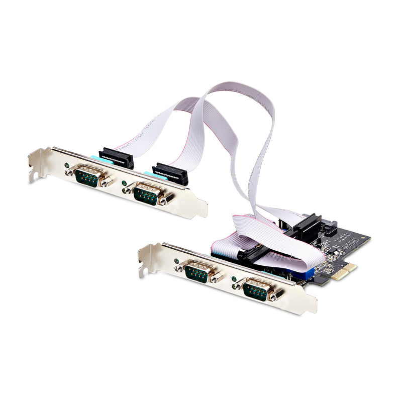 StarTech.com 4-Port Serial PCIe Card, Quad-Port PCI Express to RS232/RS422/RS485 DB9 Serial Card, Standard/Low-Profile Brackets, 16C1050 UART, ESD Protection, Windows/Linux (PS74ADF-SERIAL-CARD