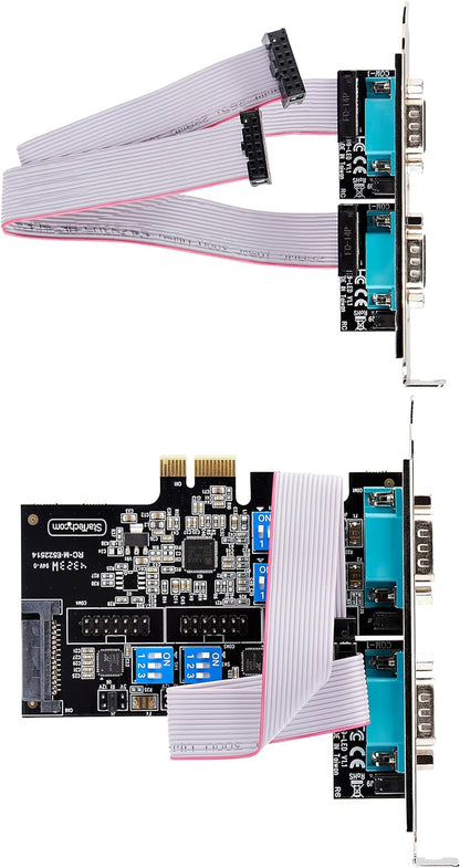 StarTech.com 4-Port Serial PCIe Card, Quad-Port PCI Express to RS232/RS422/RS485 DB9 Serial Card, Standard/Low-Profile Brackets, 16C1050 UART, ESD Protection, Windows/Linux (PS74ADF-SERIAL-CARD
