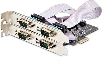StarTech.com 4-Port Serial PCIe Card, Quad-Port PCI Express to RS232/RS422/RS485 DB9 Serial Card, Standard/Low-Profile Brackets, 16C1050 UART, ESD Protection, Windows/Linux (PS74ADF-SERIAL-CARD