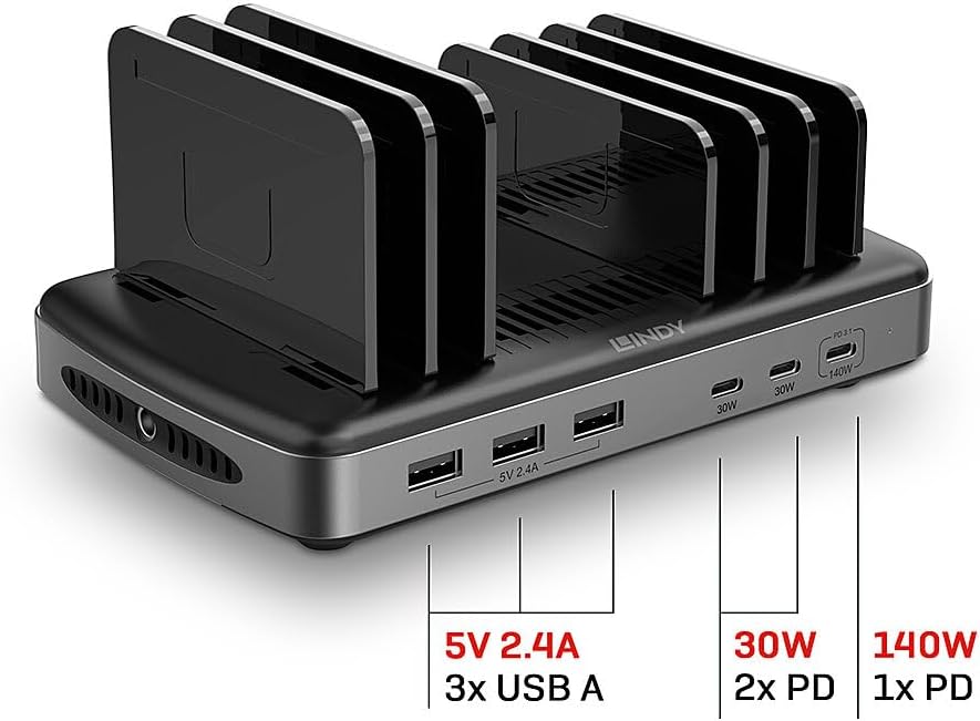 Lindy 160W 6 Port USB Charging Station