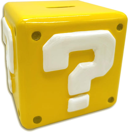 Super Mario Spardose (Fragezeichen-Block-Design), gelbe Mystery-Block-Münzbox, Super Mario Geschenk, H12,3 x B15 x L15 cm Sparschwein – offizielles Merchandise