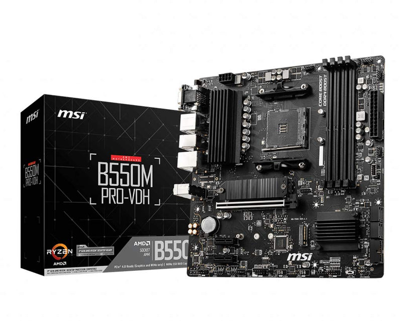 MSI B550M PRO-VDH Motherboard M-ATX - Supports AMD Ryzen 3rd Gen Processors, AM4, DDR4 Boost (4400MHz/OC), 1 x PCIe 4.0/3.0 x16, 1 x M.2 Gen4 x4, 1 x M.2 Gen3 x4, Gigabit LAN