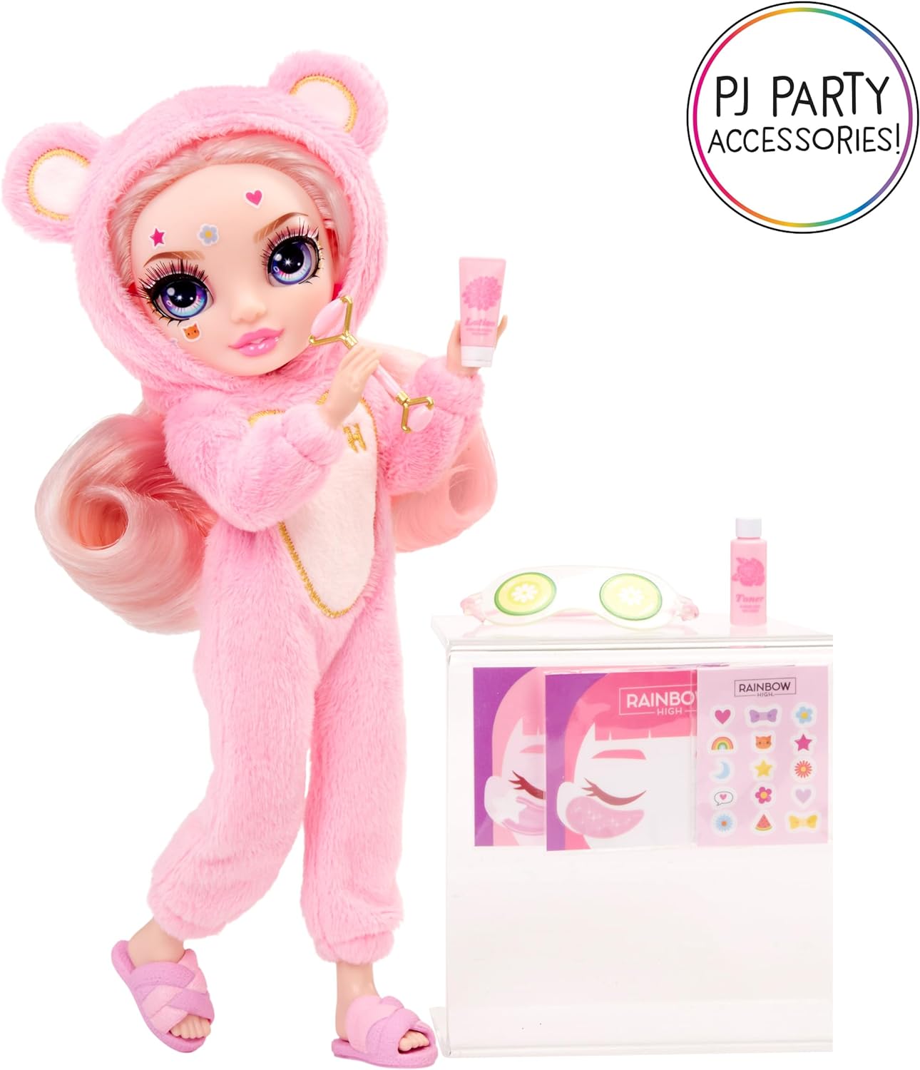 Rainbow High Junior High PJ Party - Bella (Roze) - 22 cm Beweegbare Pop met Zachte Onesie, Slippers en Speel Accessoires - Kinderspeelgoed - Geweldig voor Leeftijden 4-12 Jaar