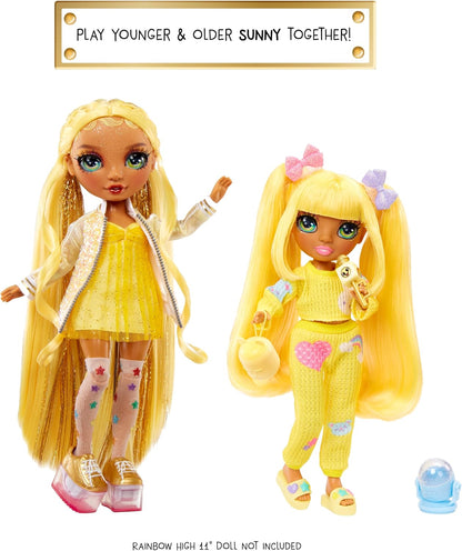 Rainbow High Junior High PJ Party - Sunny (Yellow) - 22 cm Posable Doll with Soft Onesie, Slippers and Play Accessories - Kids Toy - Great for Ages 4-12 Years