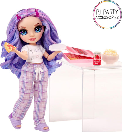 Rainbow High Junior High PJ Party - Violet (Purple) - 22 cm Posable Doll with Soft Onesie, Slippers and Play Accessories - Kids Toy - Great for Ages 4-12 Years