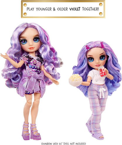 Rainbow High Junior High PJ Party - Violet (Purple) - 22 cm Posable Doll with Soft Onesie, Slippers and Play Accessories - Kids Toy - Great for Ages 4-12 Years