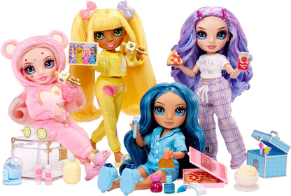 Rainbow High Junior High PJ Party - Violet (Purple) - 22 cm Posable Doll with Soft Onesie, Slippers and Play Accessories - Kids Toy - Great for Ages 4-12 Years