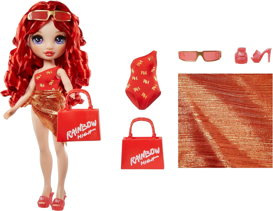 Rainbow High Swim & Style - Ruby (Red) - 28 cm Doll with Shimmery Wrap to Style 10+ Ways - Removable Swimsuit, Sandals, Fun Play Accessories - Kids Toy - Great for Ages 4-12 Years