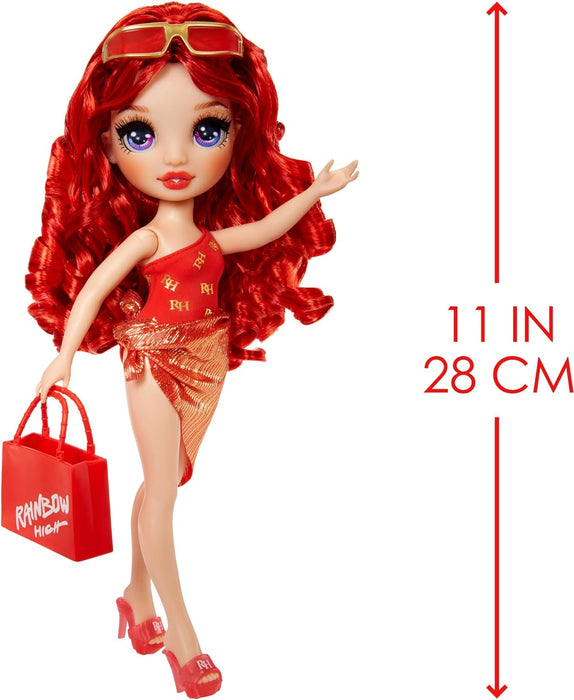 Rainbow High Swim & Style - Ruby (Red) - 28 cm Doll with Shimmery Wrap to Style 10+ Ways - Removable Swimsuit, Sandals, Fun Play Accessories - Kids Toy - Great for Ages 4-12 Years