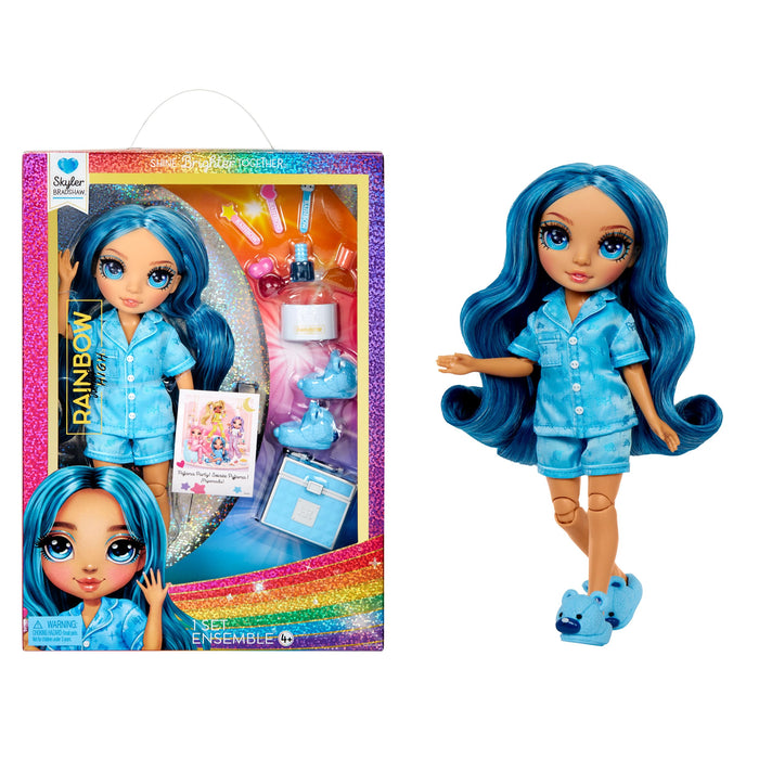 Rainbow High Junior High PJ Party - Skyler (blue) - 22 cm Posable Doll with Soft Onesie, Slippers and Play Accessories - Kids Toy - Great for Ages 4-12 Years