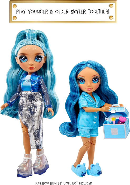 Rainbow High Junior High PJ Party - Skyler (blue) - 22 cm Posable Doll with Soft Onesie, Slippers and Play Accessories - Kids Toy - Great for Ages 4-12 Years