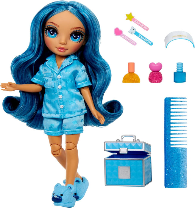 Rainbow High Junior High PJ Party - Skyler (blue) - 22 cm Posable Doll with Soft Onesie, Slippers and Play Accessories - Kids Toy - Great for Ages 4-12 Years