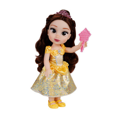 Disney Princess Belle Doll, 14” / 35cm Tall Doll with Royal Reflection Eyes Includes Shimmery Platinum Holofoil Printed Removable Dress, Shoes, Tiara and Brush. Perfect for Girls Ages 3+