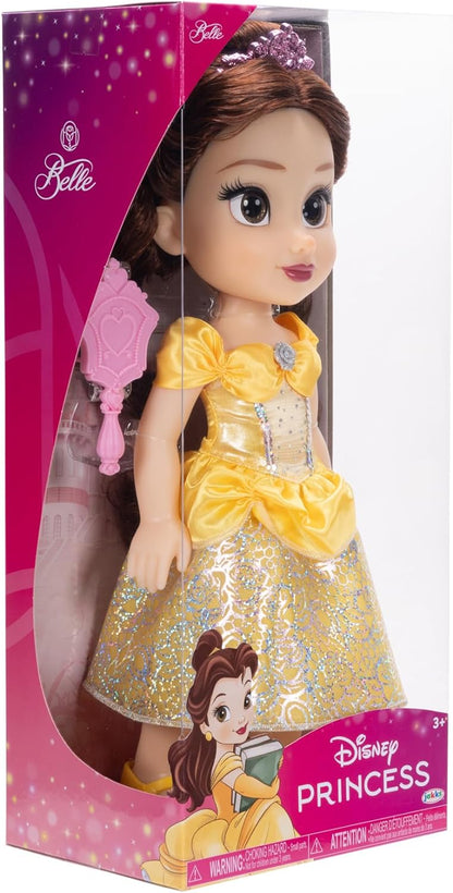 Disney Princess Belle Doll, 14” / 35cm Tall Doll with Royal Reflection Eyes Includes Shimmery Platinum Holofoil Printed Removable Dress, Shoes, Tiara and Brush. Perfect for Girls Ages 3+