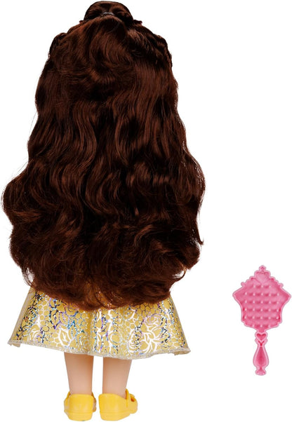 Disney Princess Belle Doll, 14” / 35cm Tall Doll with Royal Reflection Eyes Includes Shimmery Platinum Holofoil Printed Removable Dress, Shoes, Tiara and Brush. Perfect for Girls Ages 3+