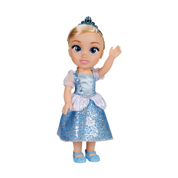 Disney Princess – bambola 38 cm di Cenerentola, con i suoi abiti iconici arricchiti da dettagli glitterati, tiara scintillante e scarpette coordinate, i suoi occhi brillano
