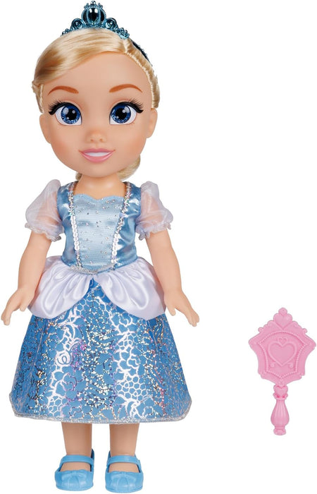Disney Princess – bambola 38 cm di Cenerentola, con i suoi abiti iconici arricchiti da dettagli glitterati, tiara scintillante e scarpette coordinate, i suoi occhi brillano