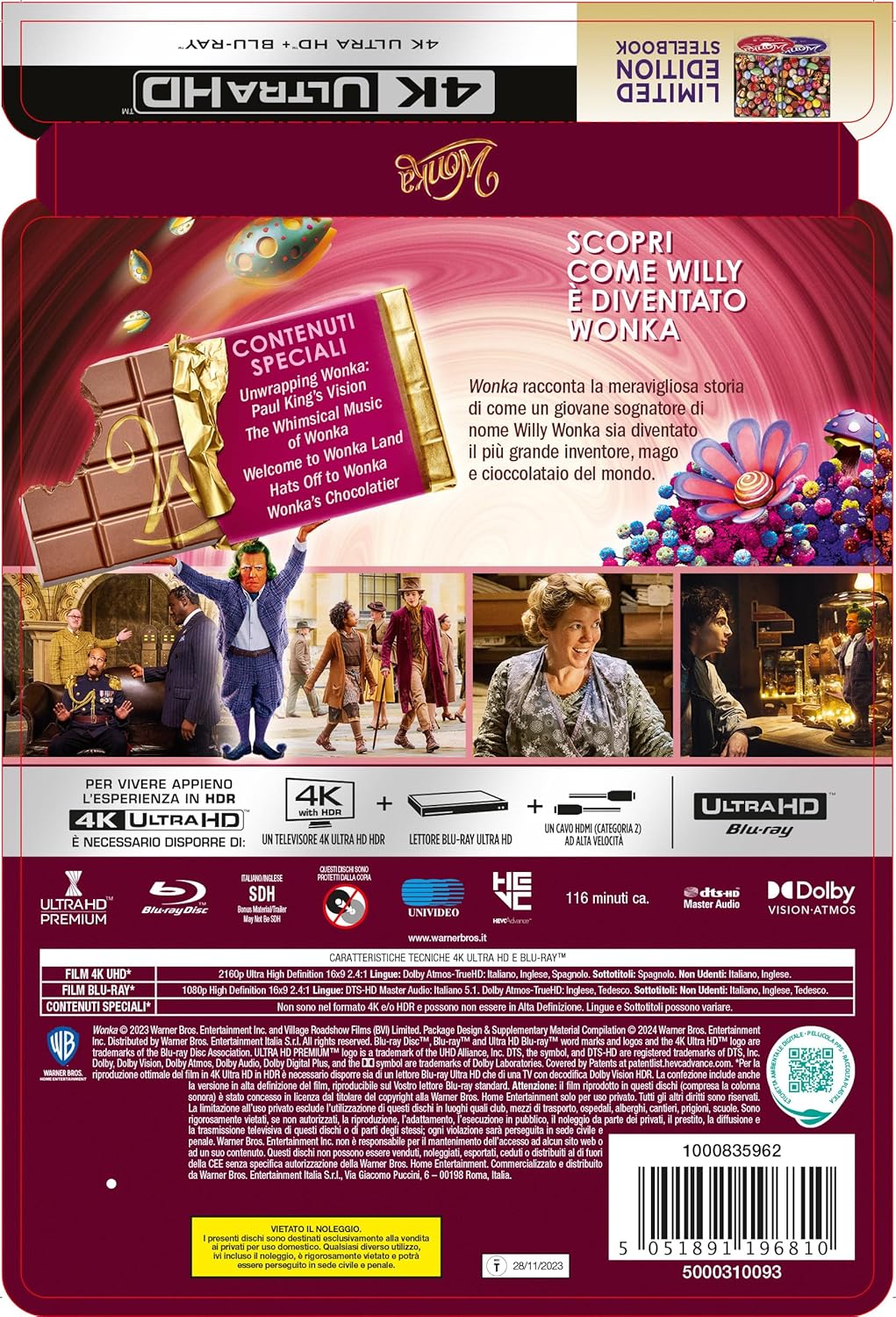 WONKA STEELBOOK 1 (4K Ultra HD + Blu-ray) - Italian Import