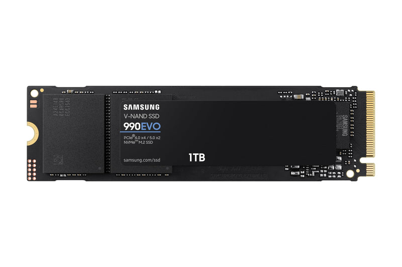 Samsung 990 EVO NVMe M.2 SSD 1 TB, PCIe 4.0 x4 / PCIe 5.0 x2, NVMe 2.0 (2280), read/write speeds up to 5,000/4,200 MB/s, Internal SSD (Solid State Drive), MZ-V9E1T0BW 1 TB 990 EVO