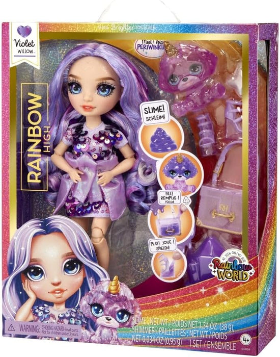 Rainbow High Fashion Doll with Slime & Pet - Violet (Purple) - 28 cm Shimmer Doll with Sparkle Slime, Magical Pet and Fashion Accessories - Kids Toy - Great for Ages 4-12 Years